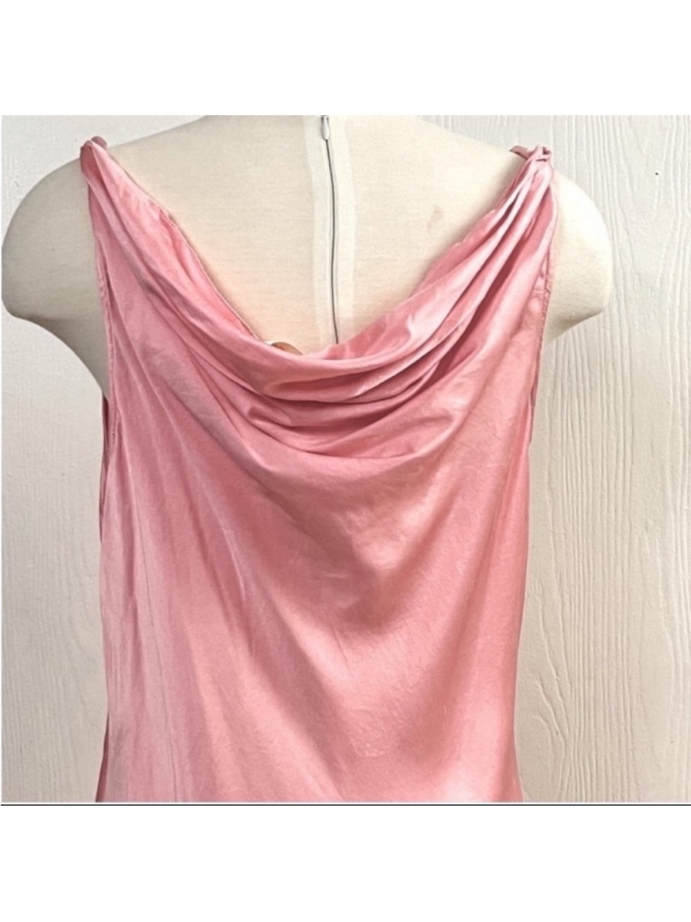LoveShackFancy Lionel Pink Cowl Neck lace-trimmed silk Mini Dress Size 14 - Picture 8 of 13